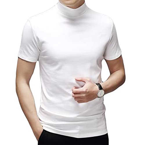 Herren T-Shirt Kurzarm Basic Stehkragen Slim Fit Unterhemd Pullover Thermo Solid Tops, Weiß, Mittel von Rela Bota