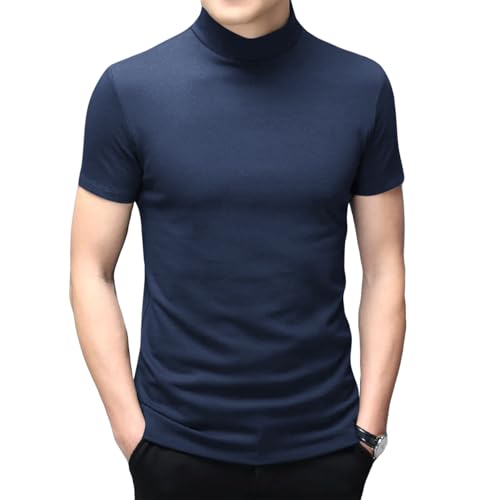 Herren T-Shirt Kurzarm Basic Stehkragen Slim Fit Unterhemd Pullover Thermo Solid Tops, königsblau, Mittel von Rela Bota