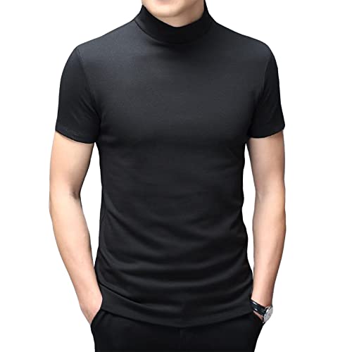 Herren T-Shirt Kurzarm Basic Stehkragen Slim Fit Unterhemd Pullover Thermo Solid Tops, schwarz, X-Groß von Rela Bota