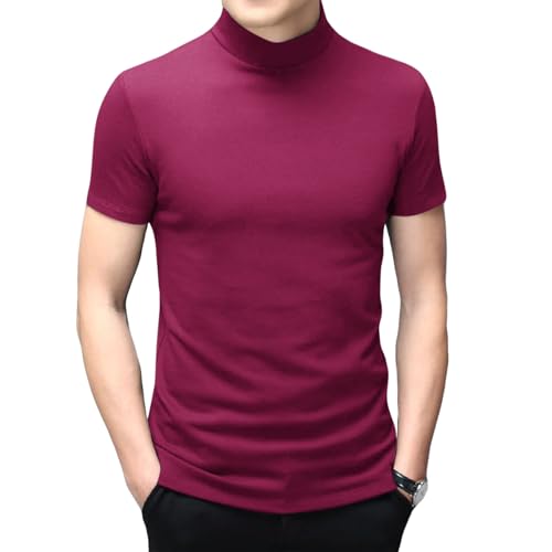 Herren-T-Shirt, kurzärmelig, Rollkragen, schmale Passform, Unterhemd, Pullover, Thermo-Top, Weinrot, XL von Rela Bota