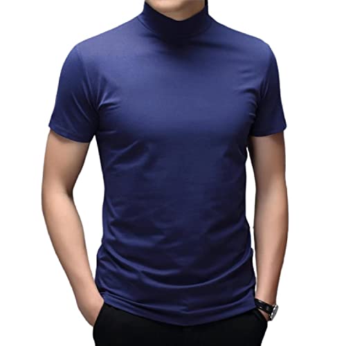 Rela Bota Modische Herren-T-Shirts, Unterhemden, Thermo-Unterwäsche, Oberteile, halber Rollkragen, kurze Ärmel, schmale Passform, Basic Pullover Tees, blau, X-Groß von Rela Bota