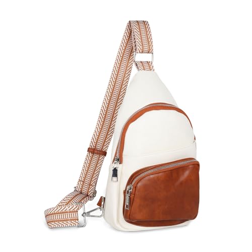 Relang Schultertasche für Damen, Leder, Cross-Body-Fanny-Packungen für Damen, trendige Brusttasche für Reisen und den täglichen Gebrauch, Cremeweiß, Braun, standard, Modische Brusttasche von Relang