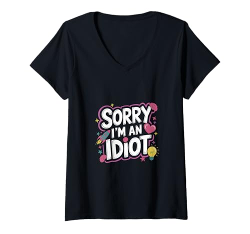Damen Sorry I'm An Idiot Entschuldigung Humor Sarkasmus |||- T-Shirt mit V-Ausschnitt Damen Sorry I'm An Idiot Entschuldigung Humor Sarkasmus |||- T-Shirt mit V-Ausschnitt von Relatable Entschuldigung Humor