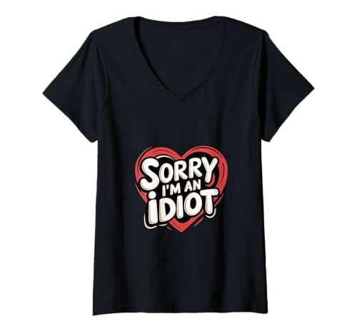 Damen Sorry I'm An Idiot Entschuldigung Humor Sarkasmus |-- T-Shirt mit V-Ausschnitt Damen Sorry I'm An Idiot Entschuldigung Humor Sarkasmus |-- T-Shirt mit V-Ausschnitt von Relatable Entschuldigung Humor
