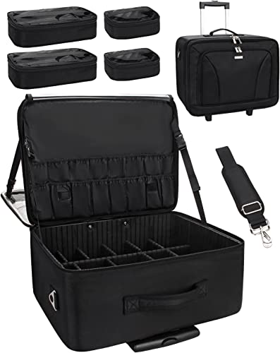 17.7" Extra Große Kosmetikkoffer Trolley Professionelle Kosmetiktasche Organizer Reise Beauty Case Tragbare Schminkkoffer Damen Make Up Box Friseurkoffer (schwarz, 45cm) von Relavel