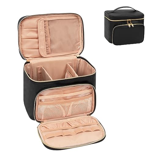 Kosmetiktasche Damen, Groß Make Up Tasche Reise Schminktasche PU Leder Makeup Bag mit Pinsel Aufbewahrung Tragbare Cosmetic Organizer Bag, Schwarz von Relavel