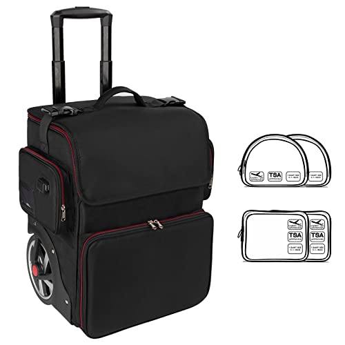 Großer Kosmetikkoffer, Kosmetischer Make-up Fall für Friseur, Friseur Organizer Tasche Wärmeisolierung Anti-Verbrühung Vollschicht Trolley, mit Rädern (1 Trolley Case + 4 TSA Taschen) von Relavel