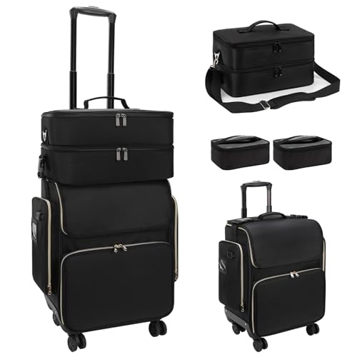 Kosmetikkoffer Trolley mit 360° Drehbaren Rädern, Friseurkoffer mit Abnehmbarer Tasche, Wärmeisolierung Kosmetik Trolley für Friseur, Groß Beauty Case Schminkkoffer Beautycase (Kombination B, Schwarz) Kosmetikkoffer Trolley mit 360° Drehbaren Rädern, Friseurkoffer mit Abnehmbarer Tasche, Wärmeisolierung Kosmetik Trolley für Friseur, Groß Beauty Case Schminkkoffer Beautycase (Kombination B, Schwarz) von Relavel