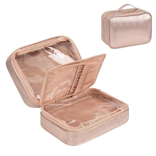 Kosmetiktasche, Kulturtasche Damen, Reise Kosmetik Organizer Tasche, wasserdichte Schminktasche Make Up Tasche mit Make-up Pinsel Fach (roségold, 25×10×18cm) von Relavel