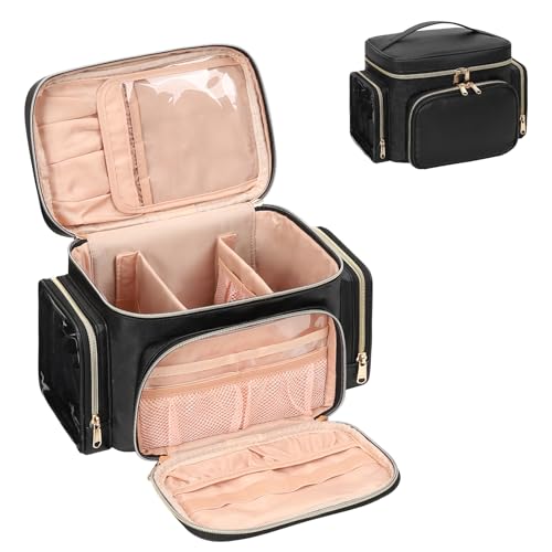 Kosmetiktasche Groß, Reise Make Up Tasche Damen Schminktasche mit Pinselhalter Fach, Portable Makeup Bag Organizer (schwarz) von Relavel