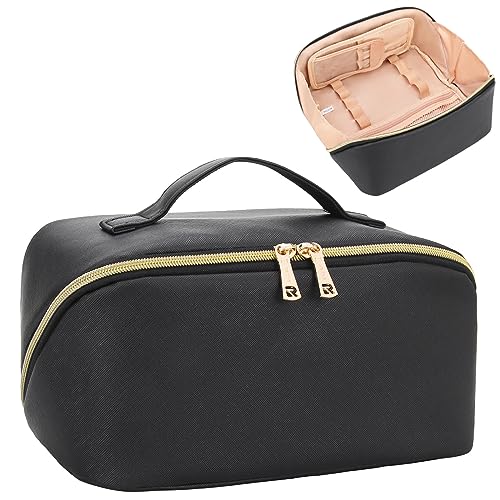 Make-up-Tasche, Reise-Kosmetiktasche für Frauen, Pinsel-Organizer-Kasten, Schwarz, Medium, Reise-Make-up-Tasche mit breiter Öffnung, leicht zugänglich von Relavel