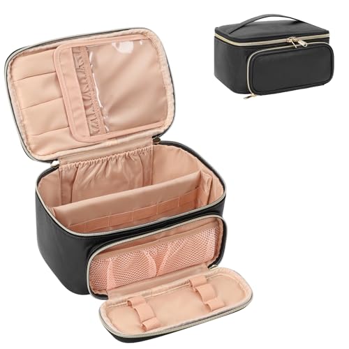 Make-up-Tasche, Tragbare Kosmetische Tasche, Reise-Make-up-Fall-Organisator der großen Kapazität, Schwarz für Frauen-Toilettentasche für Mädchen, die mit Griff und Teiler Reisen (B-schwarz) von Relavel