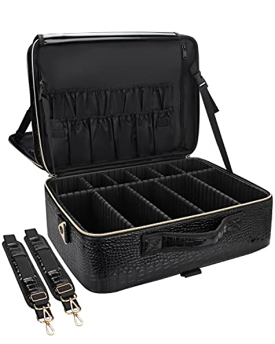 Relavel Extra Großer Kosmetiktasche - 17 Zoll, Kunstleder Make-up Box Professionelle Reise Kosmetische Organizer Make-up Pinsel Halter wasserdichte Make-up Lagerung für Make-up Künstler (Kunstleder) von Relavel