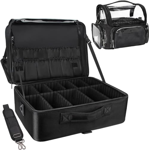Relavel Extra Large Kosmetikkoffer mit 4-Pcs Make-up Taschen, Professionelle Beauty Case Set, Portable Reise Kosmetik Organizer mit Justierbaren Teilern (Kosmetikkoffer + Transparent Pinselhalter) von Relavel