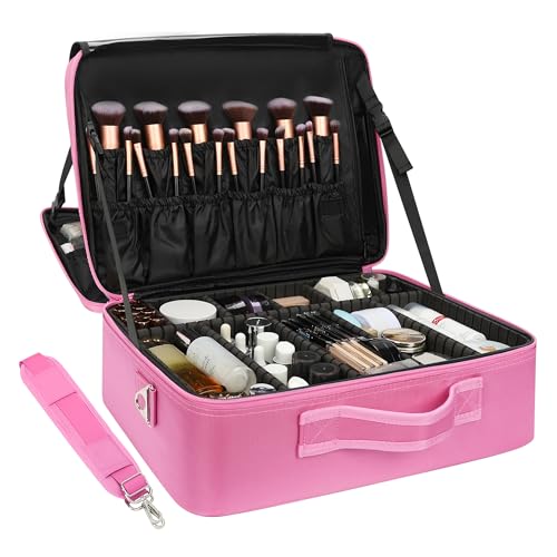 Relavel Extra großer Make-up-Koffer, Reise-Make-up-Zugkoffer, professionelle Make-up-Künstlertasche, tragbare Nagel-Organizer-Box, Kunstbedarfskoffer mit verstellbaren Trennwänden und Schultergurten von Relavel