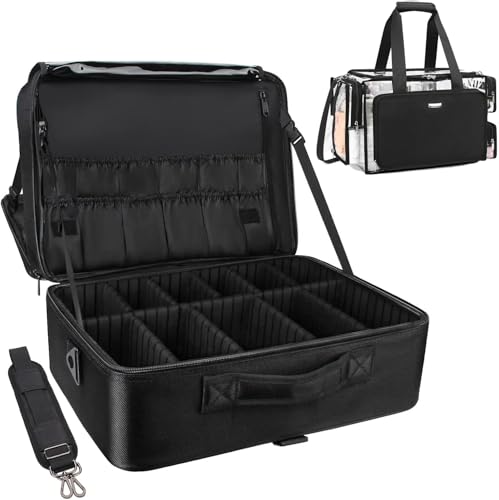 Relavel Extra großer Make-up-Koffer, Reise-Make-up-Zugkoffer, professionelle Make-up-Künstlertasche, tragbare Nagel-Organizer-Box, Kunstbedarfskoffer mit verstellbaren Trennwänden und Schultergurten von Relavel