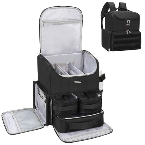 Relavel Make-up-Rucksack, große Make-up-Tasche mit 3 transparenten Taschen, zweilagig, professioneller Kosmetik-Organizer, Reisezug, Make-up-Koffer mit verstellbaren Trennwänden und leicht zu von Relavel