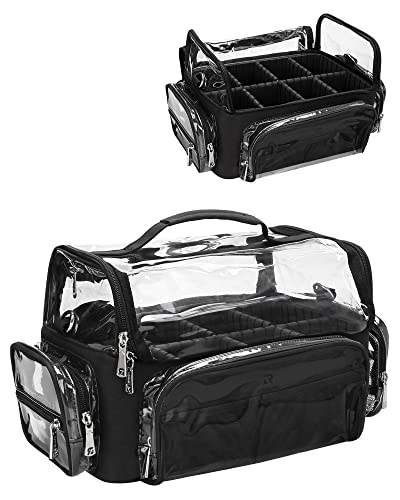 Relavel Makeup Pinseltasche – Extra Großer, Professioneller Makeup Pinsel Halter, Makeup Künstler Reisekoffer Transparente wasserdichte Kosmetik Organizer Tasche mit Verstellbarem Riemen Trennwänden von Relavel