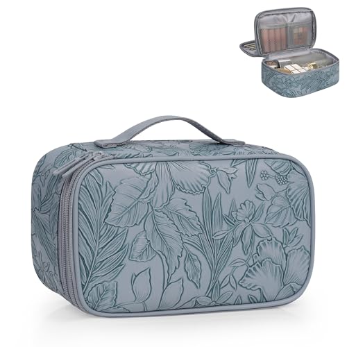 Relavel Niedliche Make-up-Tasche für Mädchen, tragbare Kosmetiktasche aus PU-Leder, zweilagige Make-up-Tasche mit Pinselhalter, multifunktionaler adretter Kulturbeutel für Reisen, den täglichen von Relavel