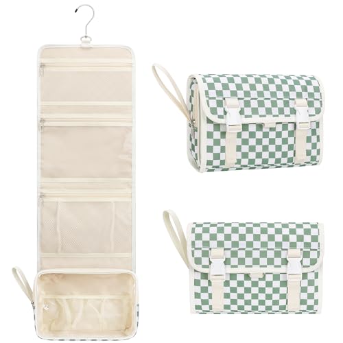 Relavel Reise-Kulturtasche zum Aufhängen für Damen, Waschtasche, großes Fassungsvermögen, 360° drehbarer Aufhängehaken, tragbarer Make-up-Organizer für tägliche Nutzung, Reise, Camping, Grün kariert Relavel Reise-Kulturtasche zum Aufhängen für Damen, Waschtasche, großes Fassungsvermögen, 360° drehbarer Aufhängehaken, tragbarer Make-up-Organizer für tägliche Nutzung, Reise, Camping, Grün kariert von Relavel