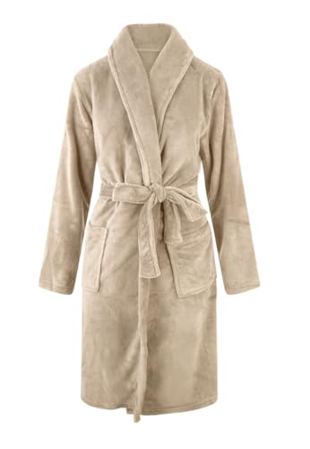 Relax Company - Fleece-Bademantel mit Namen Bestickt - Bademantel - Schalkragen - Männer und Frauen - Stickerei personalisiert - Beige - SKU 808-RC von Relax Company