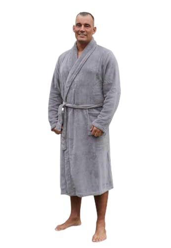 Relax Company - Fleece-Bademantel mit Namen Bestickt - Bademantel - Schalkragen - Männer und Frauen - Stickerei personalisiert - Hellgrau - XL/XXL - SKU 780-RC von Relax Company