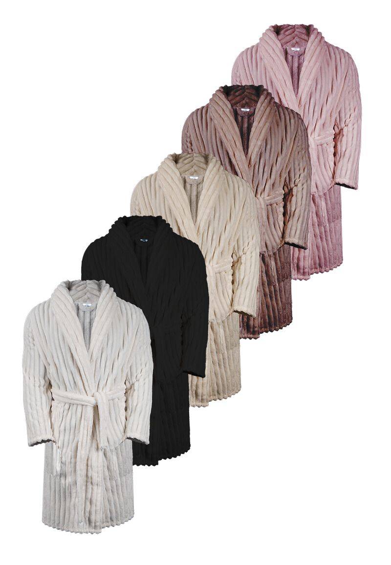 Ribcord badjas fleece - sjaalkraag - div. kleuren-s/m-roomwit von Relax Company