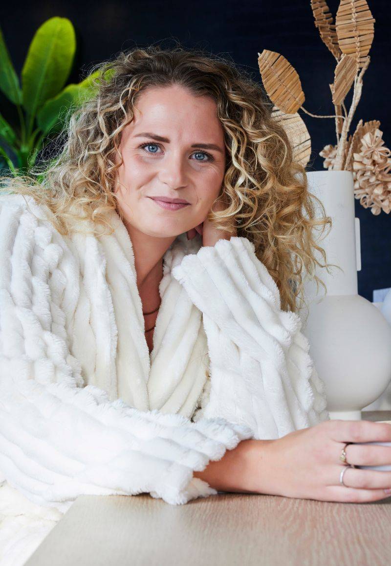 Ribcord badjas fleece - sjaalkraag - roomwit-s/m von Relax Company