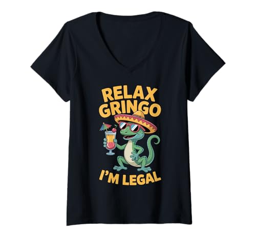 Damen Entspann Dich, Gringo, ich Bin legal T-Shirt mit V-Ausschnitt von Relax Gringo I'm Legal