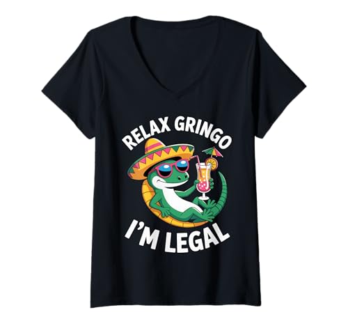Damen Entspann Dich, Gringo, ich Bin legal T-Shirt mit V-Ausschnitt Damen Entspann Dich, Gringo, ich Bin legal T-Shirt mit V-Ausschnitt von Relax Gringo I'm Legal