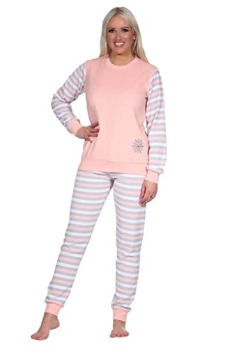 Damen Frottee Pyjama mit Rundhals, Uni Oberteil Ärmel und Hose in Ringel-Optik, Rosa, 67257. Gr. S 36/38 von Relax