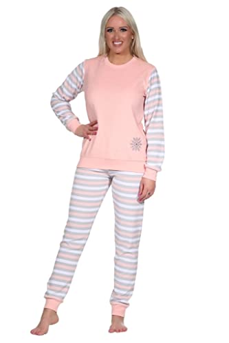 Damen Frottee Pyjama mit Rundhals, Uni Oberteil Ärmel und Hose in Ringel-Optik, Rosa, 67257. Gr. XL 48/50 von Relax