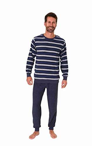 Herren Frottee Pyjama mit Rundhals, Streifen, Uni Hose, Blau-Mel. 67243 Gr. 52 von Relax