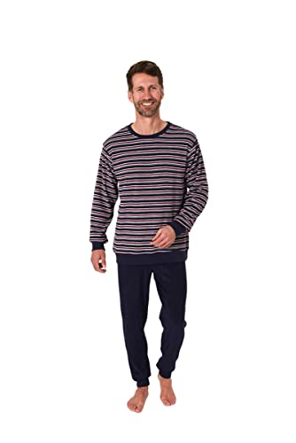 Herren Frottee Pyjama mit Rundhals, Streifen, Uni Hose, Marine. 67241 Gr. 48 von Relax