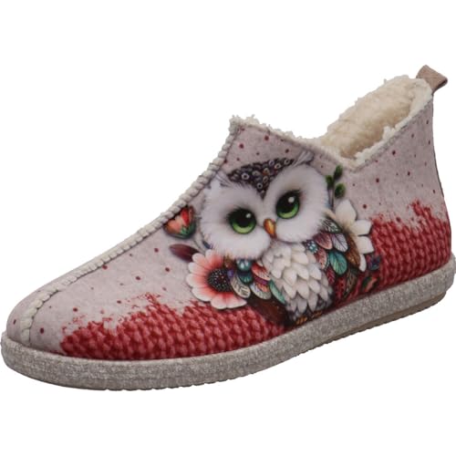 Relax Hausschuh, Hüttenschuh für Damen mit Eule als Motiv und Strickmuster in Rot, für Zuhause. rosa Gr. 35 von Relax