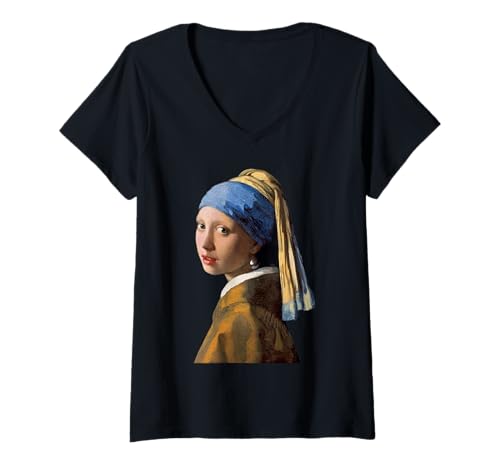 Damen Das Mädchen mit dem Perlenohrring von Johannes Vermeer T-Shirt mit V-Ausschnitt von RelaxArtWorld