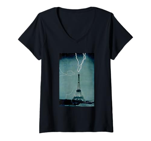 Damen Der Eiffelturm als kolossaler Blitzableiter T-Shirt mit V-Ausschnitt von RelaxArtWorld