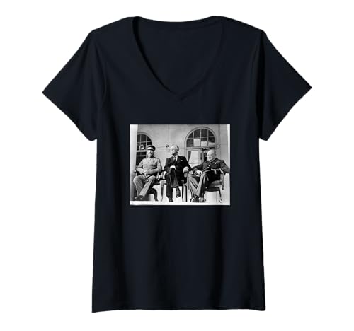 Damen The Big Three at The Tehran Conference T-Shirt mit V-Ausschnitt von RelaxArtWorld
