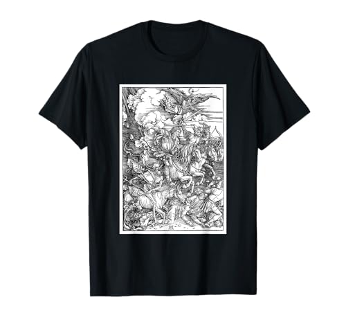 RelaxArtWorld Damen Apokalypse T-Shirt Schwarz Small Crew-Ausschnitt Kurzarm Die vier Reiter der Apokalypse von Albrecht Dürer von RelaxArtWorld