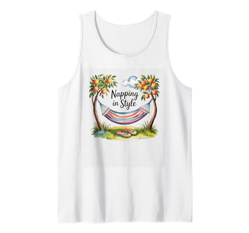 Napping In Style Hängematte Flip Flops Bild Tank Top von Relaxation Hammock Orange Trees Summer