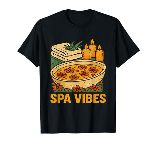 Spa Scene Kerzen Blumen Handtücher Tranquil Vibes T-Shirt Spa Scene Kerzen Blumen Handtücher Tranquil Vibes T-Shirt von Relaxation Vibes