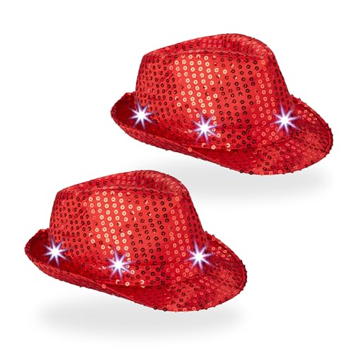 Relaxdays Pailletten Hut 2er Set, mit 6 LEDs, 3 Leuchtmodi, Glitzer, Männer & Frauen, Partyhüte, Silvesterhüte, rot Relaxdays Pailletten Hut 2er Set, mit 6 LEDs, 3 Leuchtmodi, Glitzer, Männer & Frauen, Partyhüte, Silvesterhüte, rot von Relaxdays