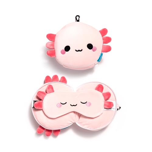 Adoramals Relaxeazzz Maddie der Axolotl Reisekissen & Schlafmaske von Adoramals