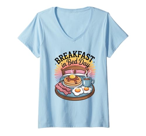 Damen National Breakfast In Bed Day Cozy Pastel T-Shirt mit V-Ausschnitt Damen National Breakfast In Bed Day Cozy Pastel T-Shirt mit V-Ausschnitt von Relaxed Mornings Lifestyle Apparel