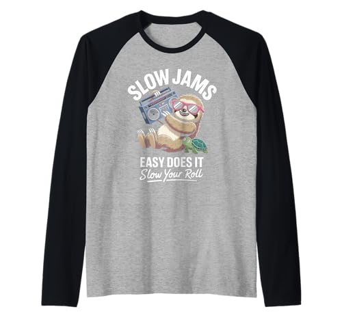 Lustiger Spruch Slow Jams Easy Does It Chill Humor Women Men Raglan von Relaxed Turtle Music Vintage Groove Mood Wife Dad