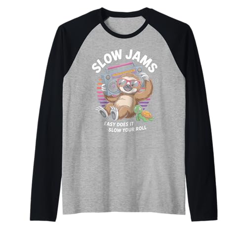 Lustiger Spruch Slow Jams Easy Does It Chill Humor Women Men Raglan von Relaxed Turtle Music Vintage Groove Mood Wife Dad