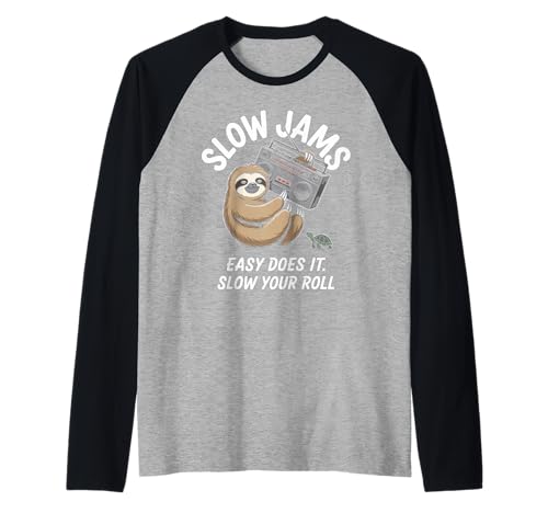 Lustiger Spruch Slow Jams Easy Does It Chill Humor Women Men Raglan von Relaxed Turtle Music Vintage Groove Mood Wife Dad