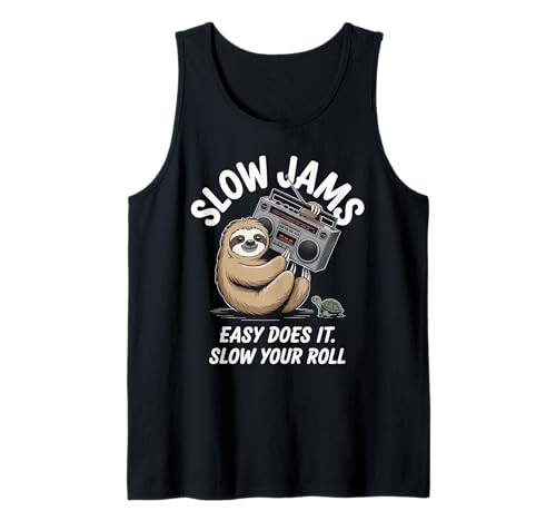 Lustiger Spruch Slow Jams Easy Does It Chill Humor Women Men Tank Top von Relaxed Turtle Music Vintage Groove Mood Wife Dad