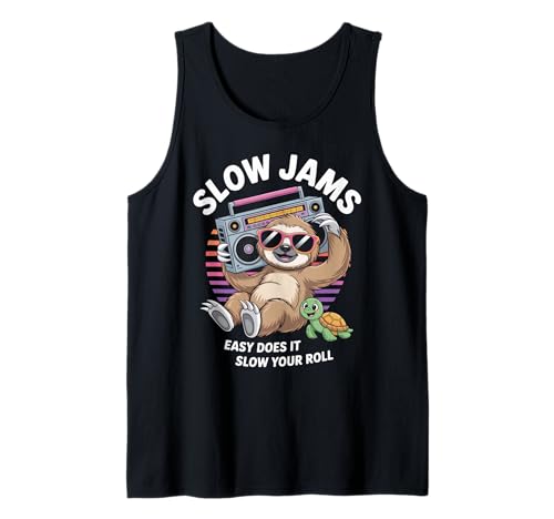 Lustiger Spruch Slow Jams Easy Does It Chill Humor Women Men Tank Top von Relaxed Turtle Music Vintage Groove Mood Wife Dad