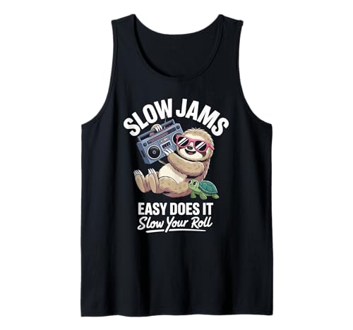 Lustiger Spruch Slow Jams Easy Does It Chill Humor Women Men Tank Top von Relaxed Turtle Music Vintage Groove Mood Wife Dad